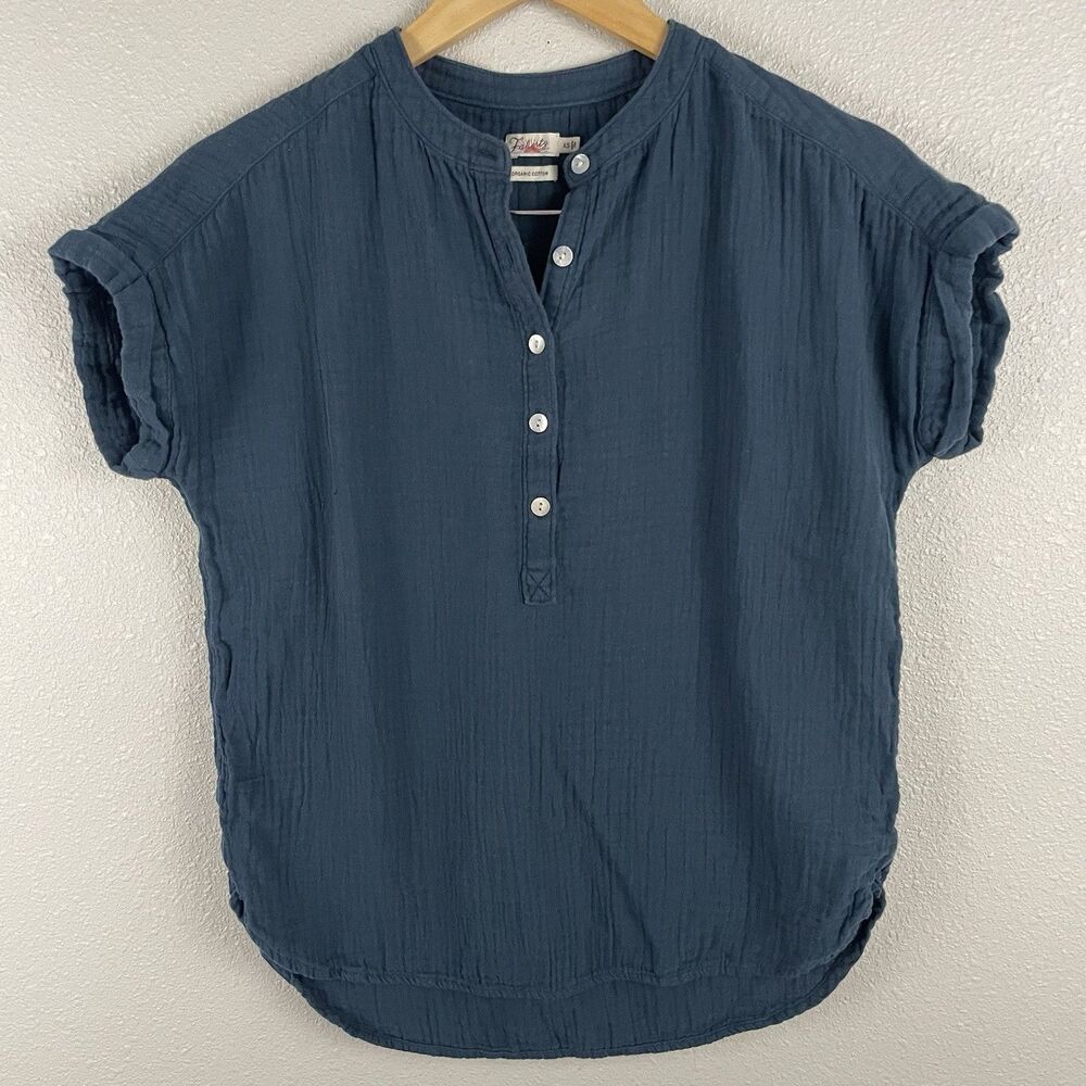 Faherty Womens XS Blue Dream Cotton Gauze Desmond Top Organic Cotton